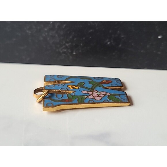 Cloisonne Floral Letter W Shaped Pendant Vintage - Picture 4 of 10
